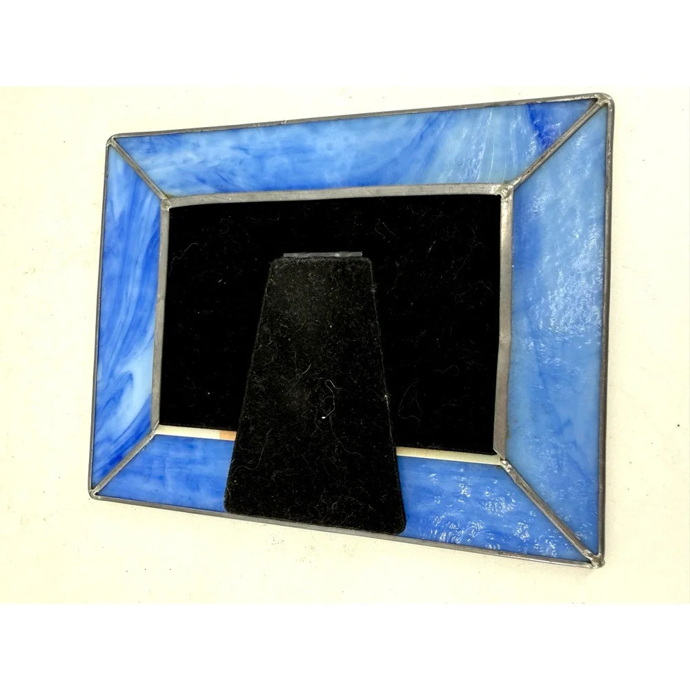 Stained Glass Baby Picture Frame‎ Blue Horizontal Photo Display Tabletop Decor